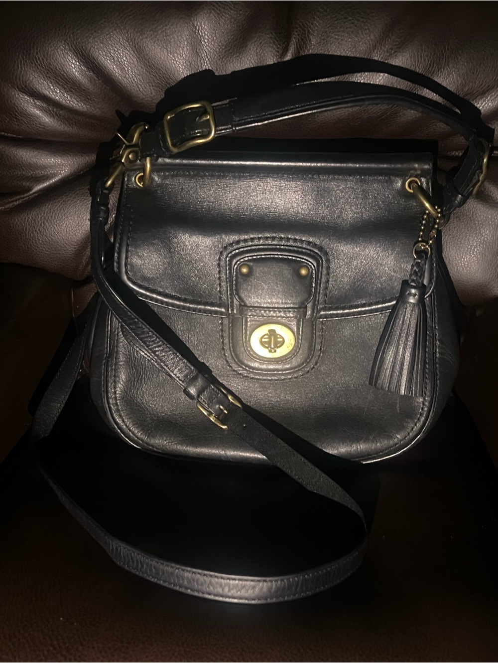 Coach Black Leather Legacy Saddle Crossbody Bag w Tassel Vintage y2k Willis